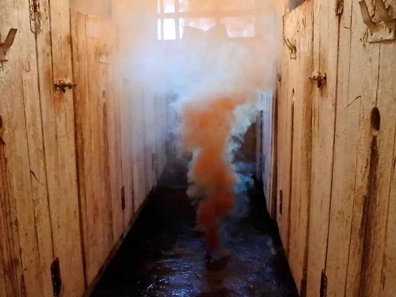 Процесс действия дымовой шашки «ВИМАЛ-ДЕЗ»